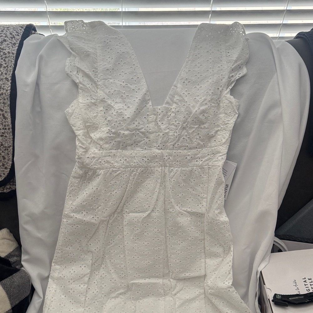 JustFab White Eyelet Long Sleeve Dress